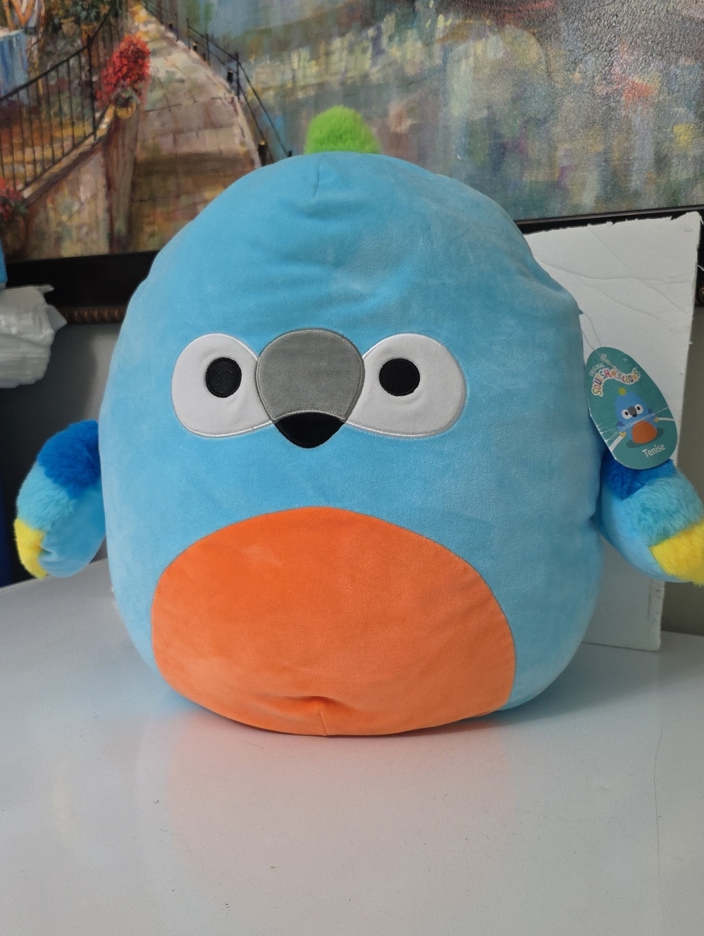 Squishmallows-Inspired Blue & Orange Plush Bird Toy